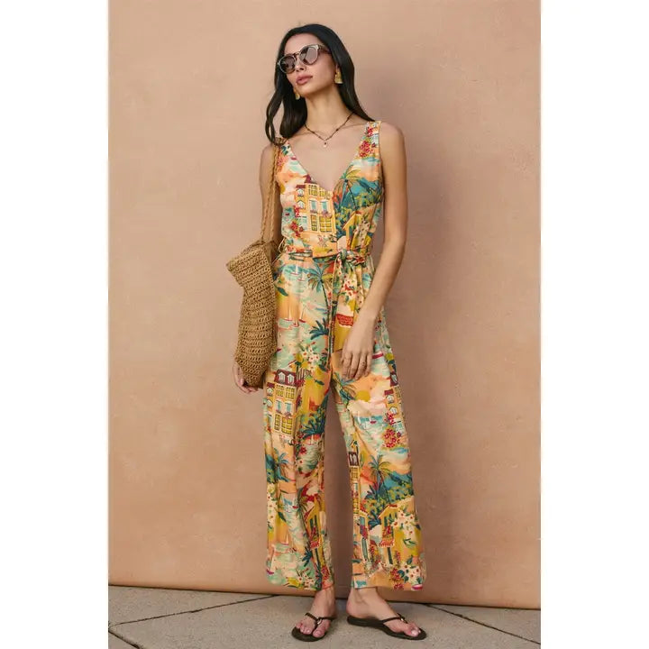 Button Down Sash Belt Jumpsuit