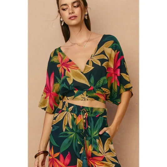 Tropical Surplice Dolam Sleeve Top