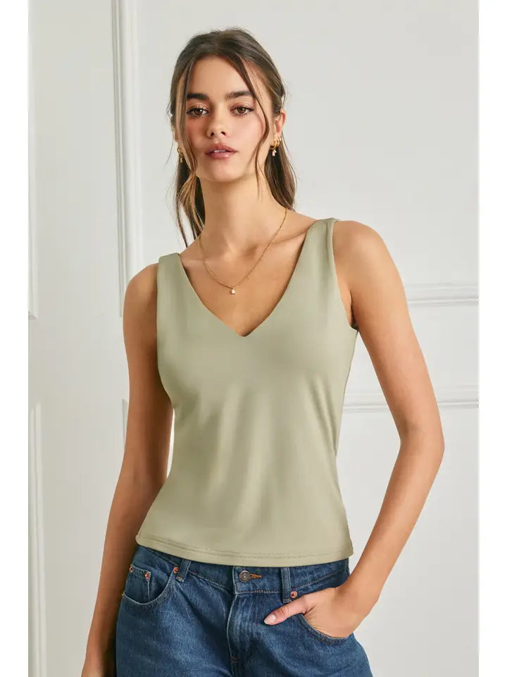 V Neck Double Faced Tank Top