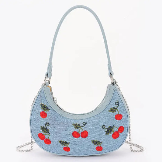Cherry Denim Shoulder Bag