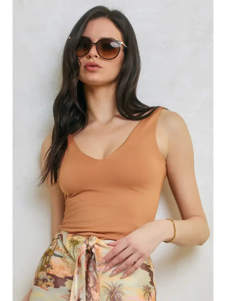 V Neck Double Faced Tank Top