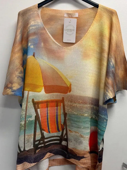 Beach Sunset Short Sleeve Sweater