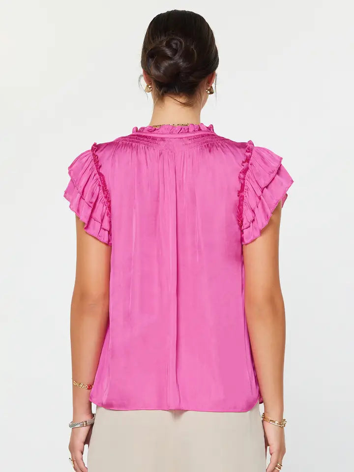 Ruffled Neck Tiered Sleeve Blouse