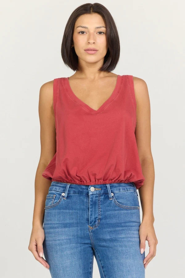 Relaxed V Neck Bubble Hem Top