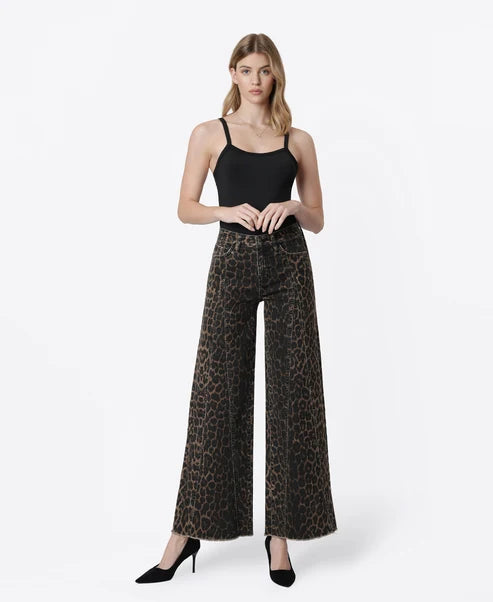 Extreme Wide Leg Leopard Print Jeans