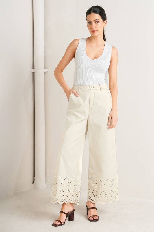 Twill Eyelet Bottom Culotte Pants
