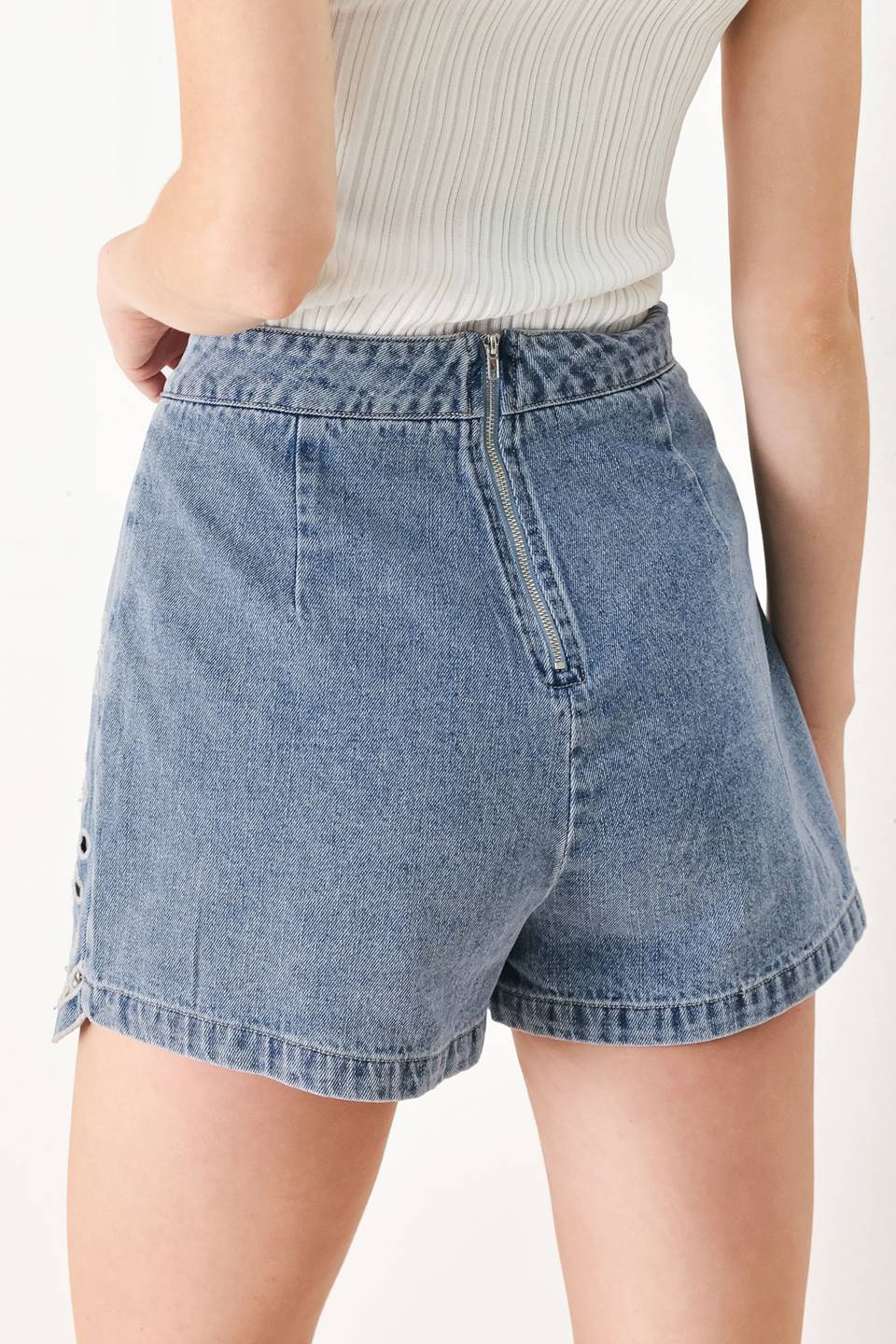 Eyelet Cutout Denim Skort