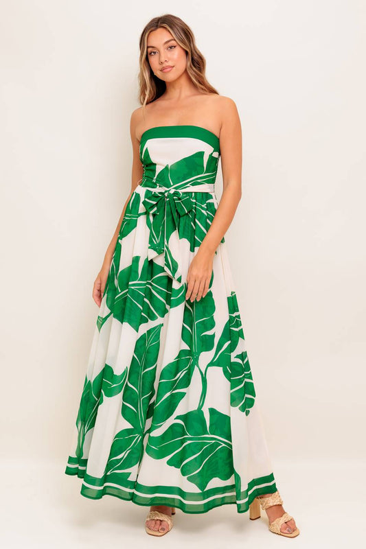 Strapless Floral Full Skirt Ankle Dress