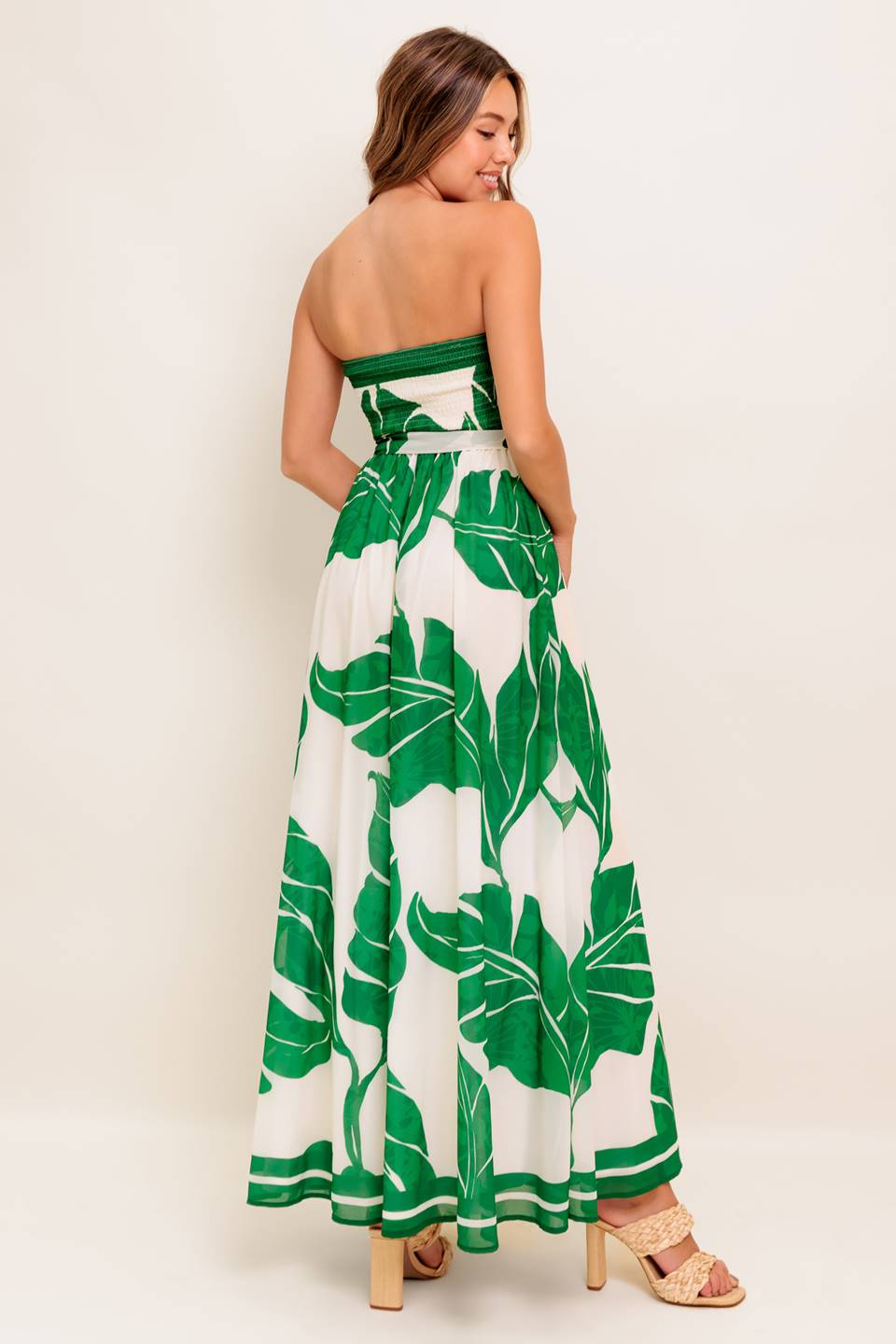 Strapless Floral Full Skirt Ankle Dress