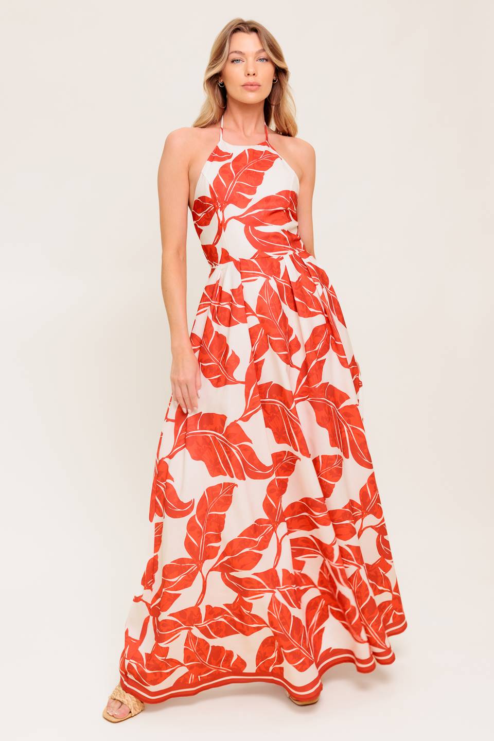 Full Skirt Bib Halter Maxi Dress