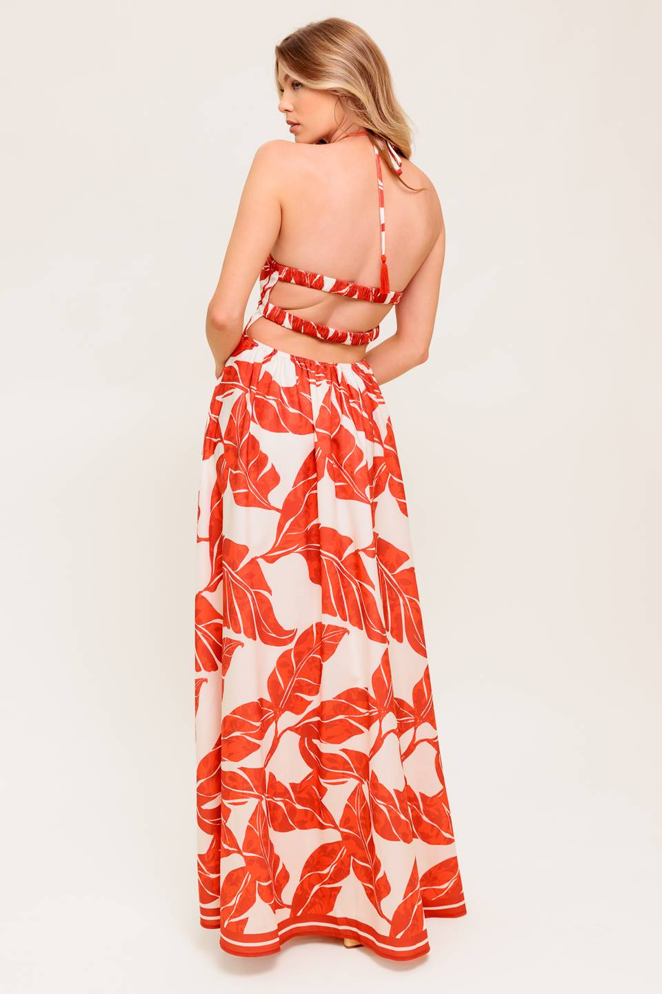 Full Skirt Bib Halter Maxi Dress