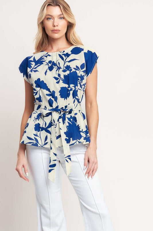 Floral Top with Sash Tie