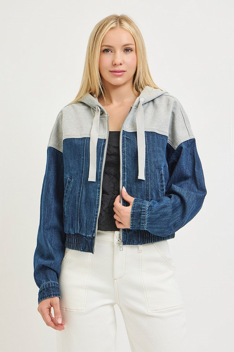 Contrast Hooded Bomber Jacket