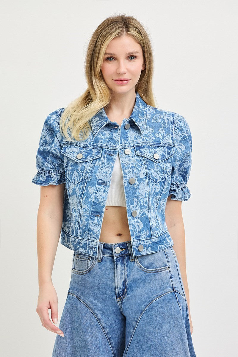 Puff Short Sleeve Floral Crop Jacket