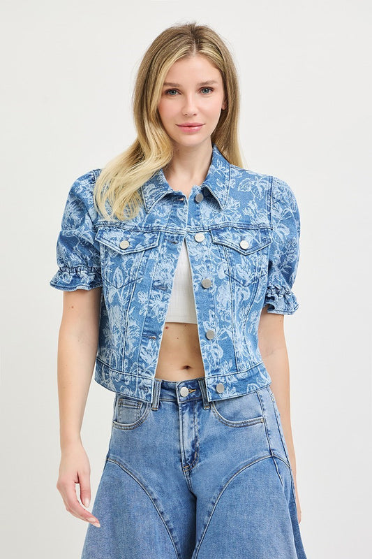 Puff Short Sleeve Floral Crop Jacket