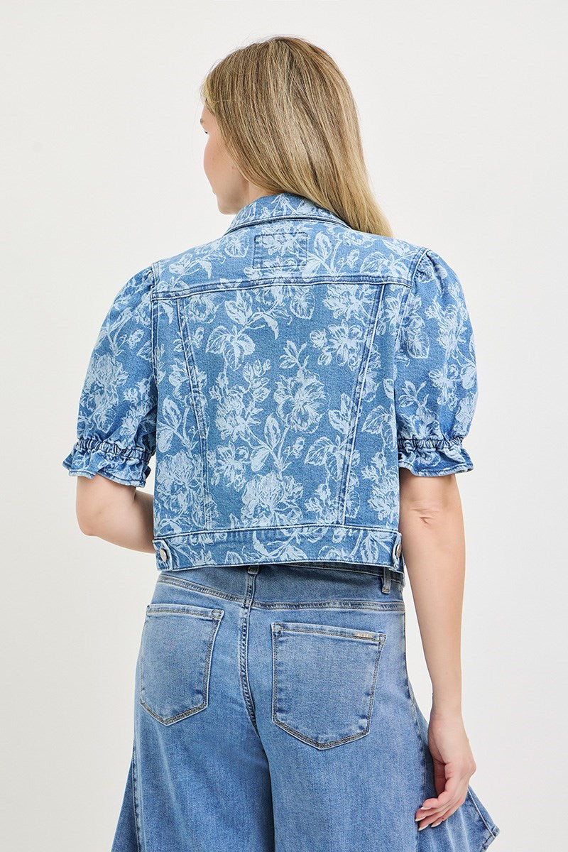 Puff Short Sleeve Floral Crop Jacket