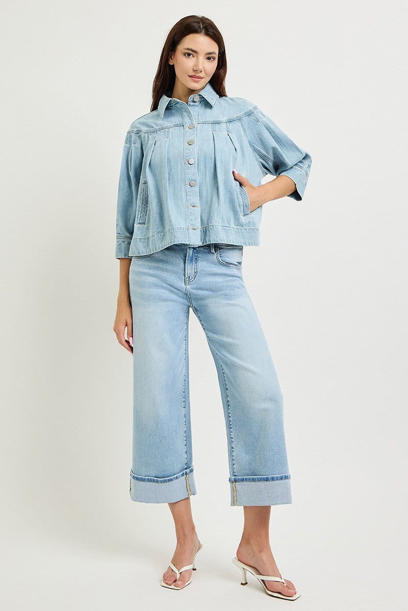 Flowy Denim Jacket w Pleats