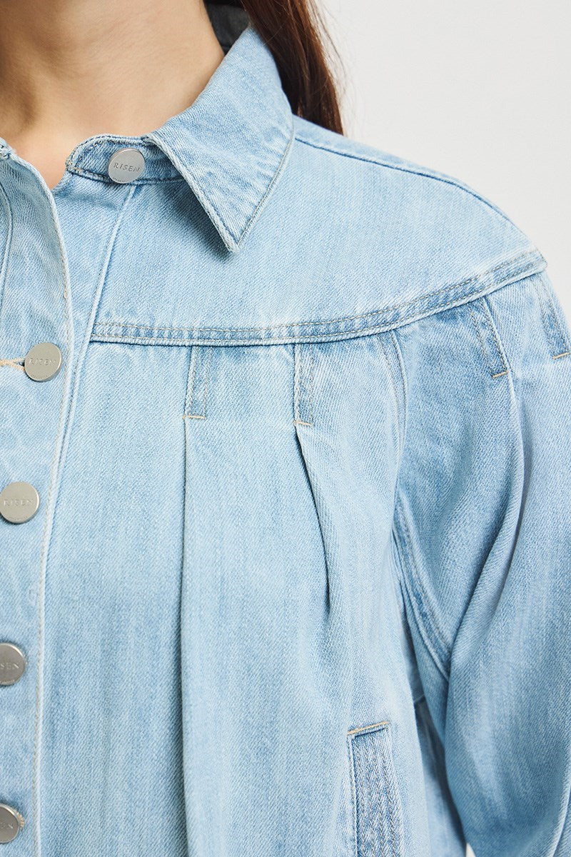 Flowy Denim Jacket w Pleats