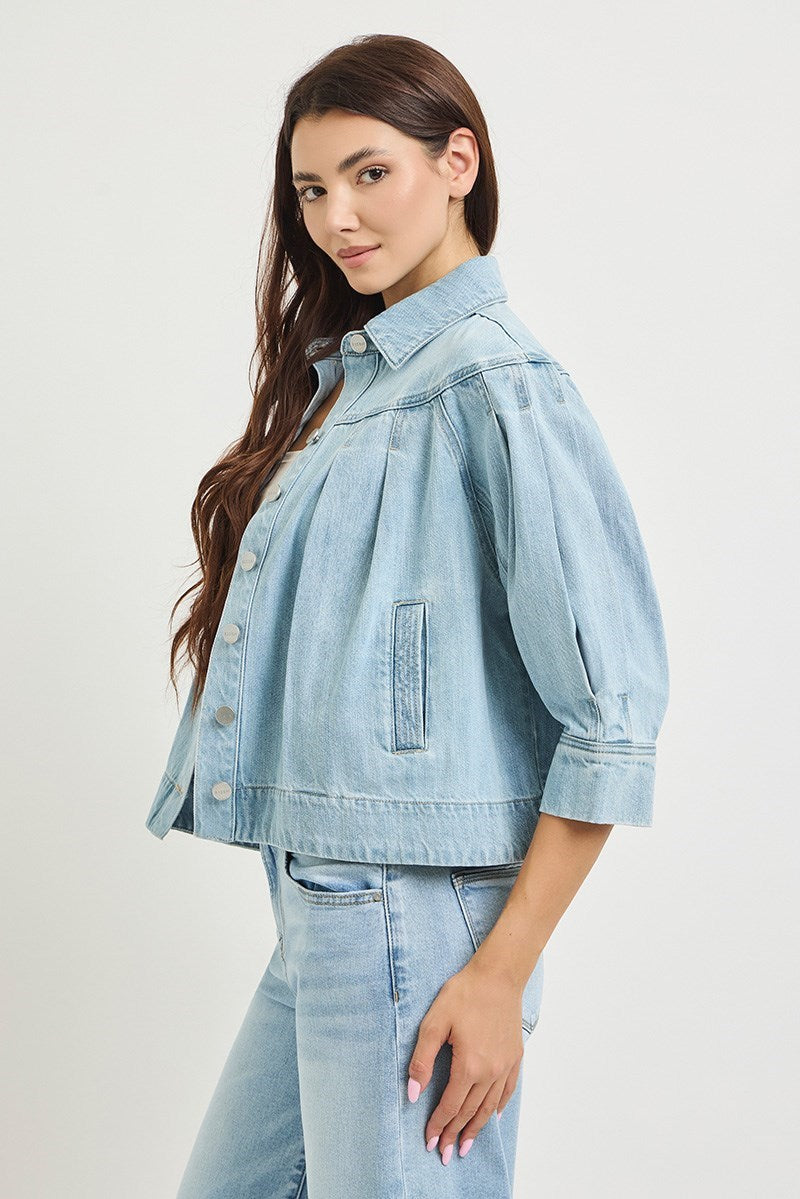 Flowy Denim Jacket w Pleats