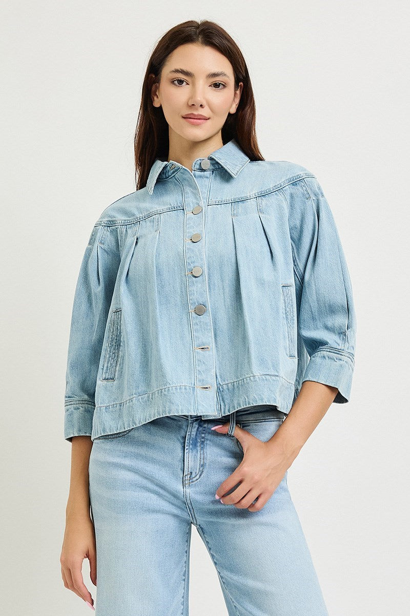 Flowy Denim Jacket w Pleats