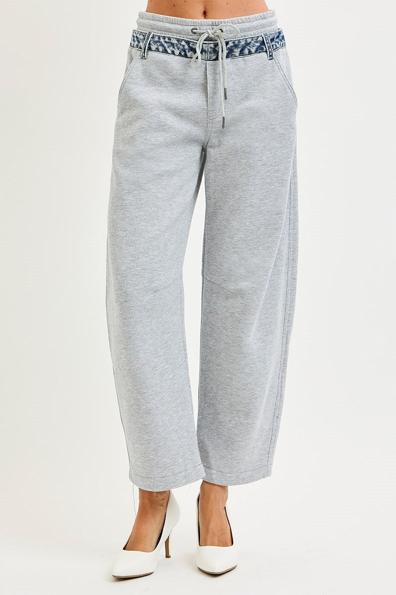 Slouchy Barrel Sweatpants with Denim Detail