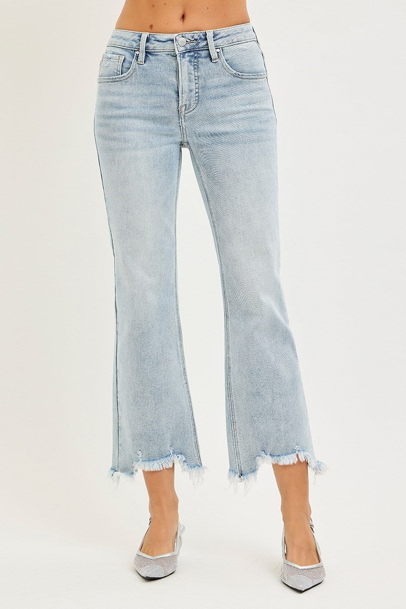 Mid Rise Straight Step Hem Pants