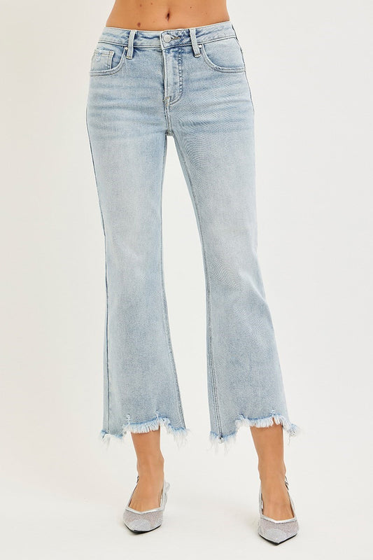 Mid Rise Straight Step Hem Pants