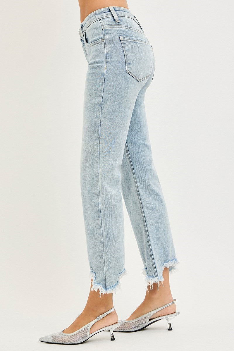 Mid Rise Straight Step Hem Pants