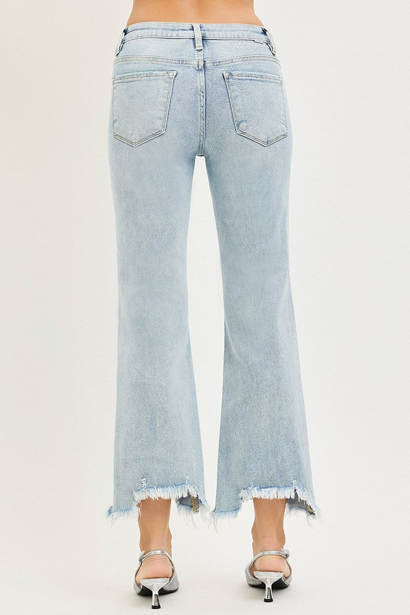 Mid Rise Straight Step Hem Pants