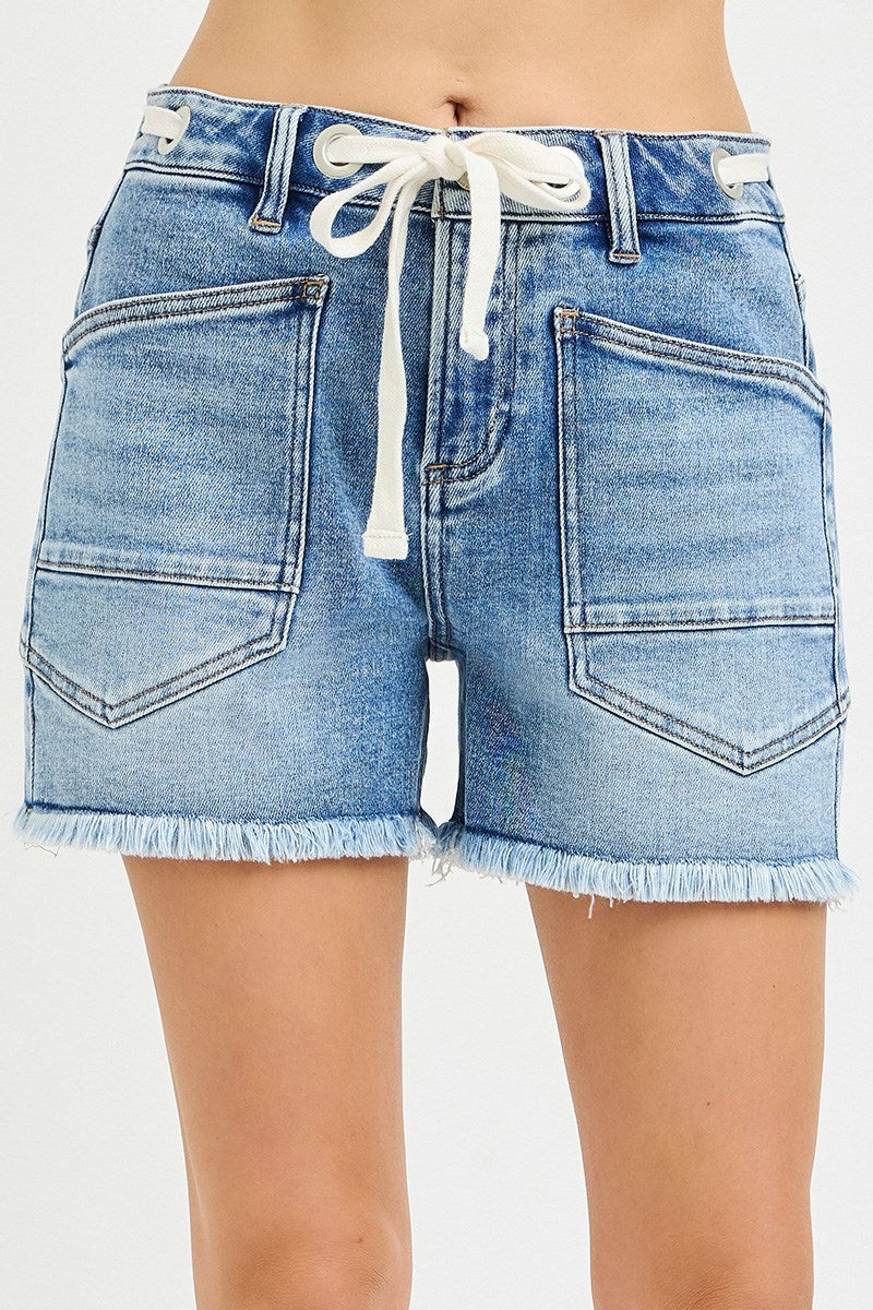 Grommet Drawstring Jean Shorts
