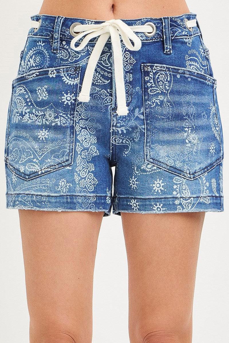 Grommet Drawstring Jean Shorts