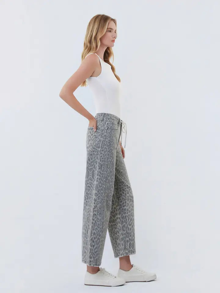 Drawstring Leopard Barrel Jeans