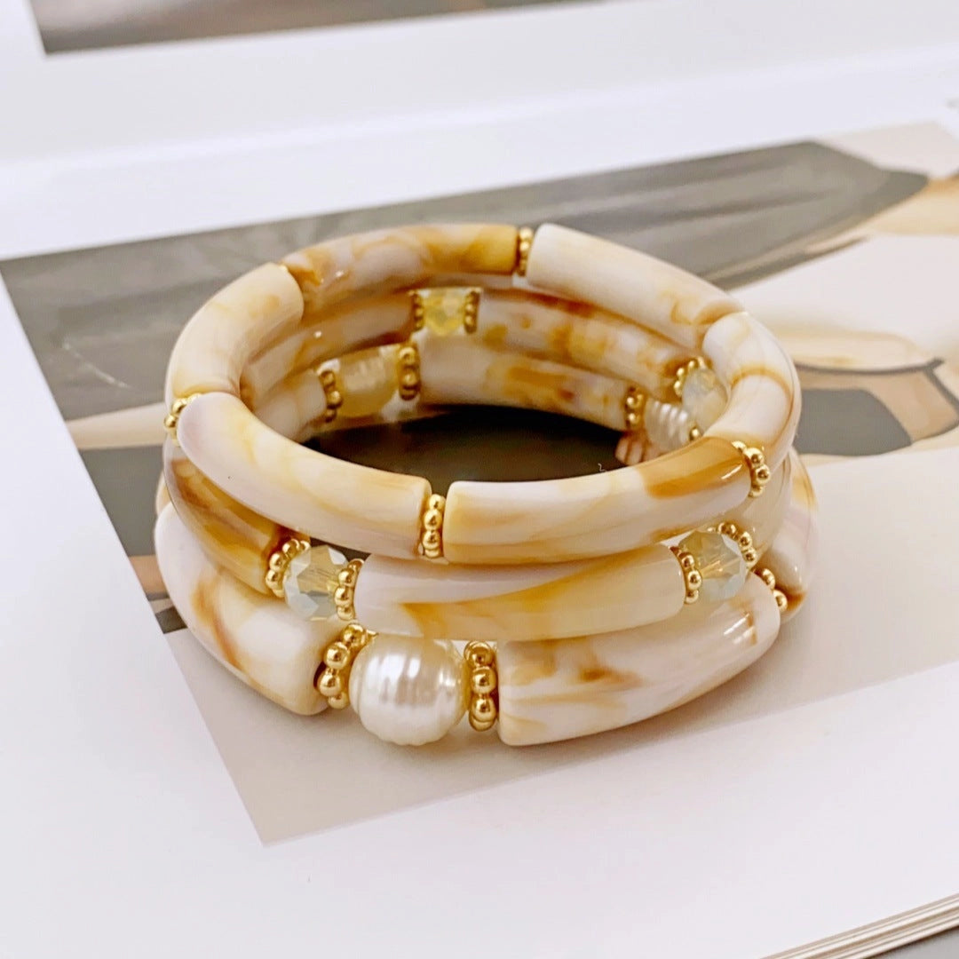 3 Pc Layered Acrylic Bead Bracelets