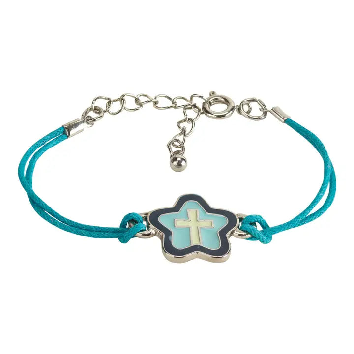 Blue Enamel Flower Cross Bracelet