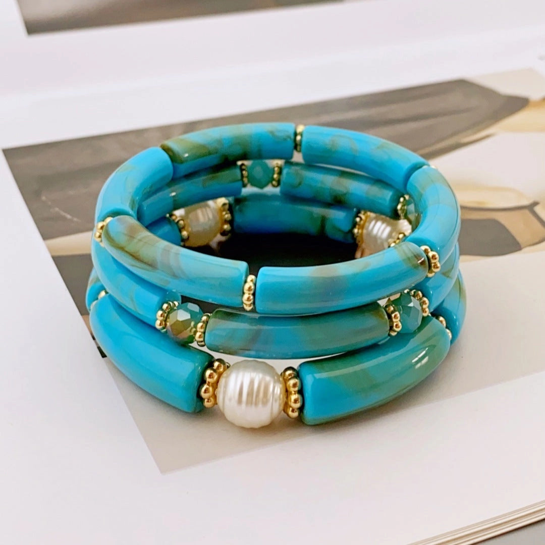3 Pc Layered Acrylic Bead Bracelets
