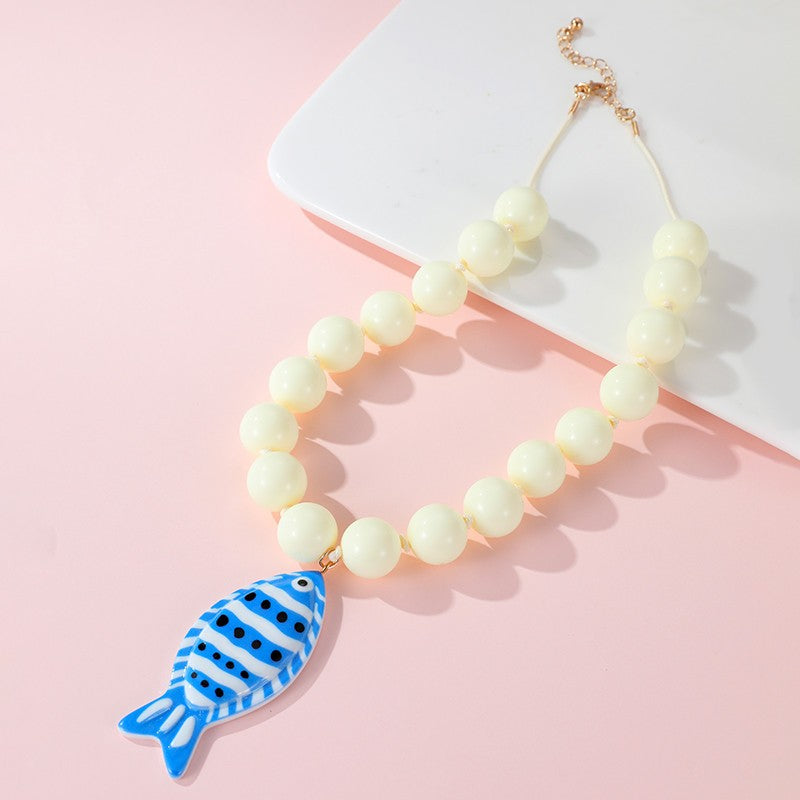 Blue Fish Pendant Beaded Necklace