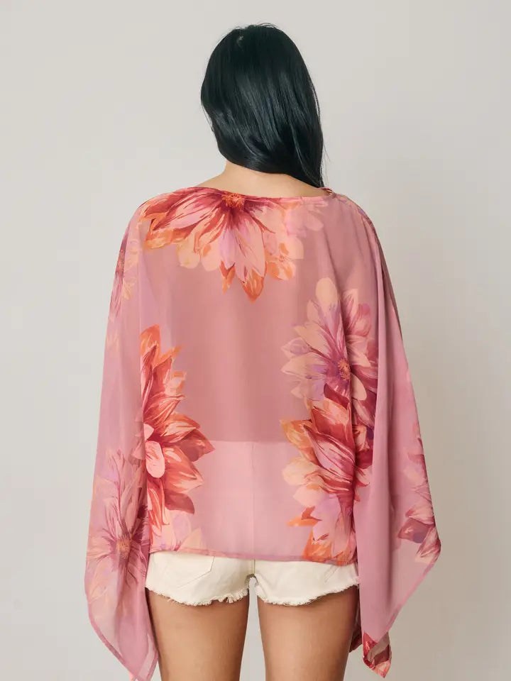 Chiffon Draped Poncho Top