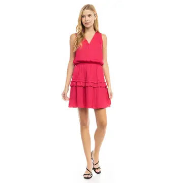 Pleated Neck Ruffle Dress