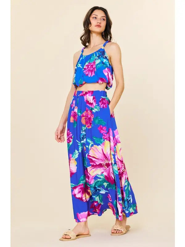 Floral Braided Strap Bubble Hem Tank