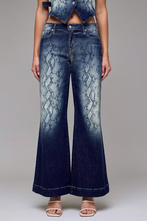 Snake Print Denim Comfort Flare Jeans