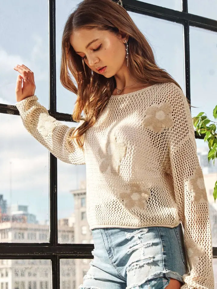 Wide Knit Flower Sweater