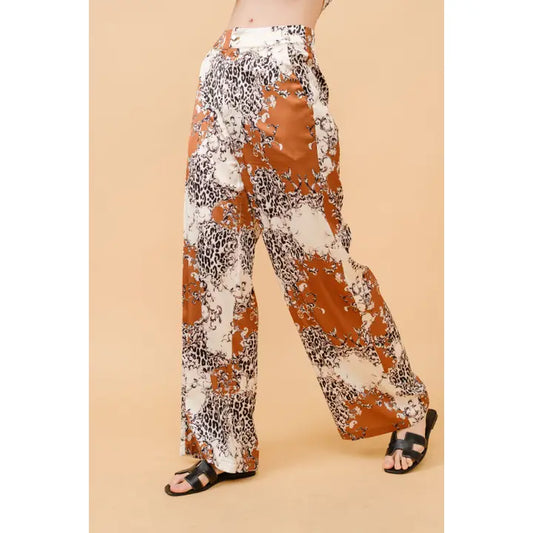 Baroque Leopard Print Satin Wide-Leg Pants