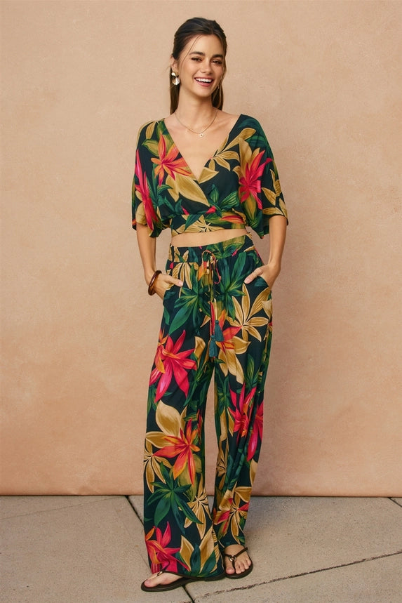 Tropical Wide Leg Pull On Pants