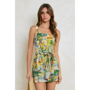 Conversational Straight Neck Button Up Romper