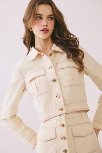 Contrast Stitch Cropped Jacket