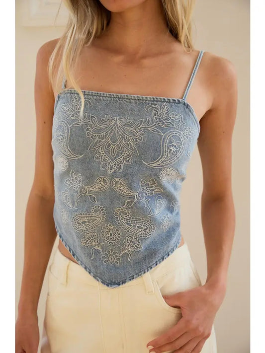 Denim Paisley Bandana Top