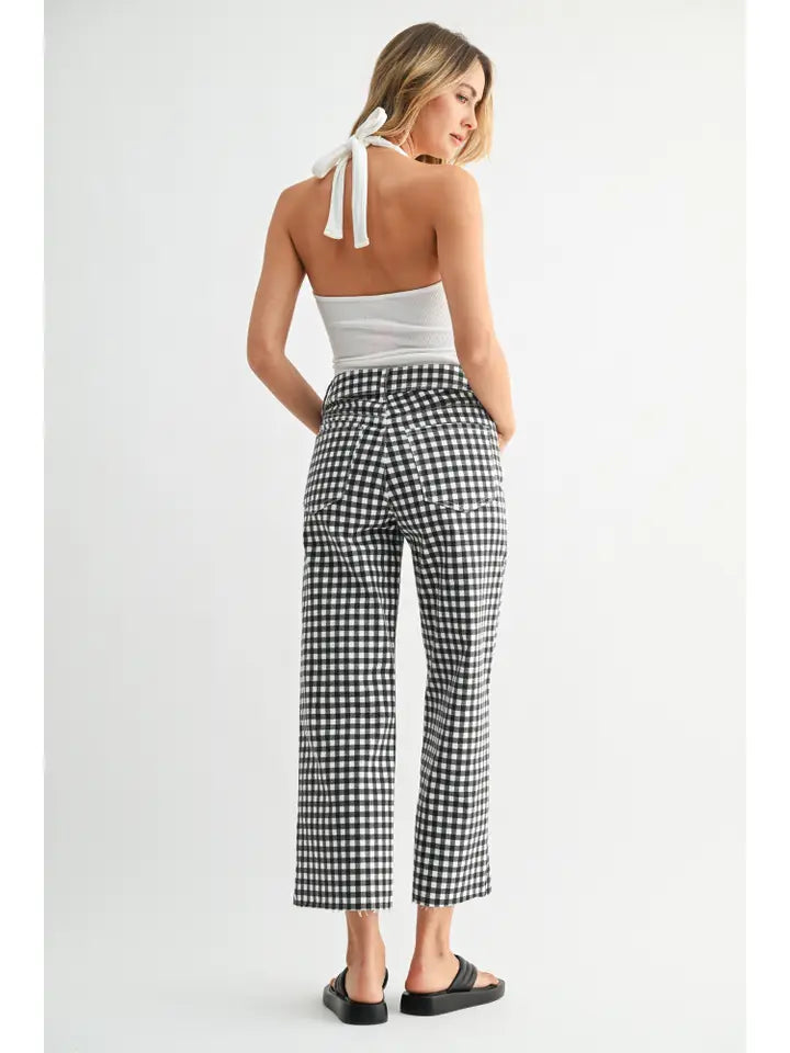 Gingham Utility Wide Leg Pants