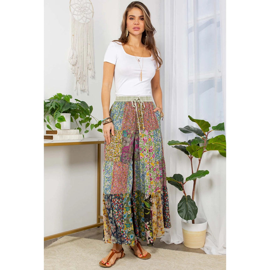 Patchwork Tiered Pants
