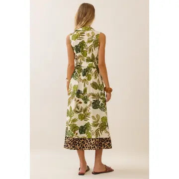 Tropical Leopard Midi Belted Dress