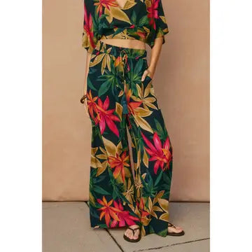 Tropical Wide Leg Pull On Pants